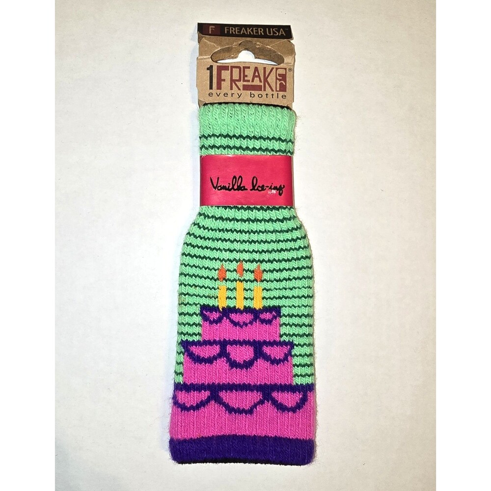 Freaker USA Knit Bottle Insulator NWT Sweater Birthday Cake Cozy Stretch Koozie